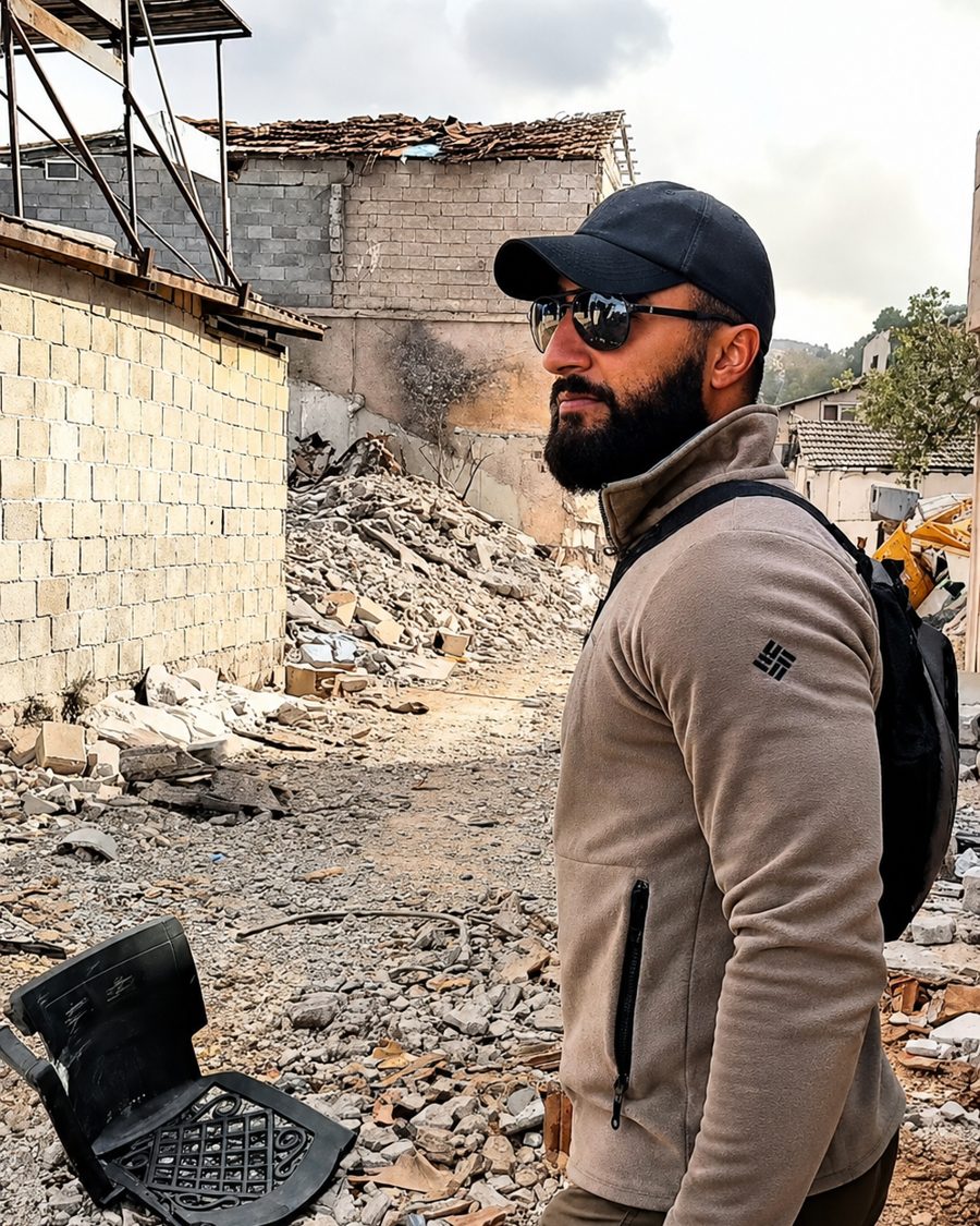 Benjamin Grant surveying earthquake damage in Turkey