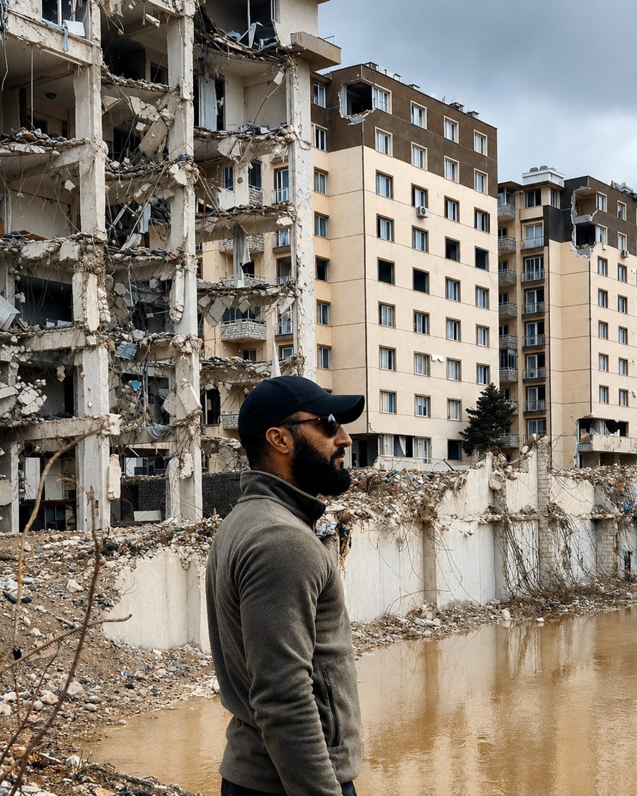 Benjamin Grant among collapsed buildings in Hatay, Turkey