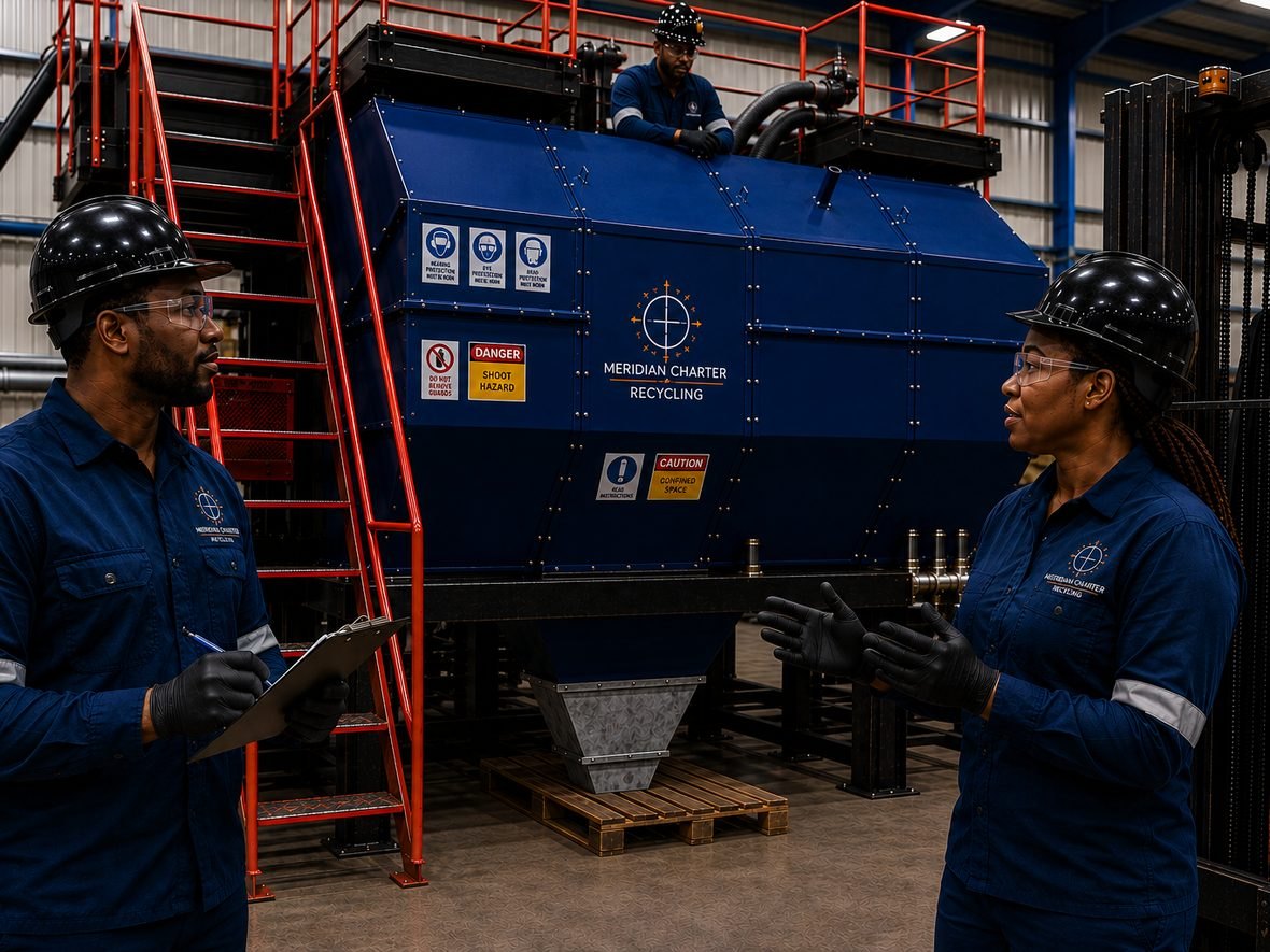 Meridian Charter Recycling operations team at the processing line